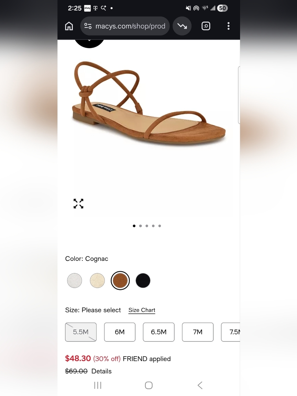 Nine West Cognac Strappy Flat Sandal - Picture 6 of 6